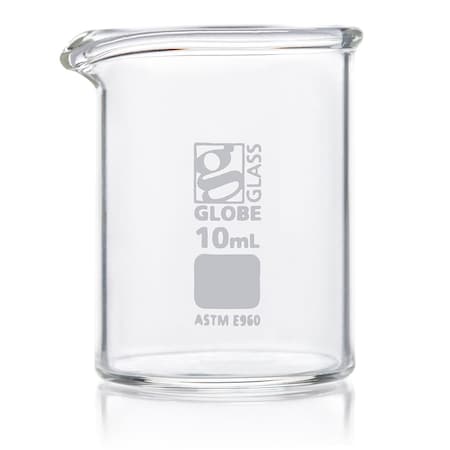 Globe Scientific Beaker, Globe Glass, 10mL, Low Form Griffin Style, ASTM E960, 12/Box, 12PK 8010010